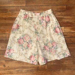Vintage Floral Culottes Shorts 1980s Boho Pants